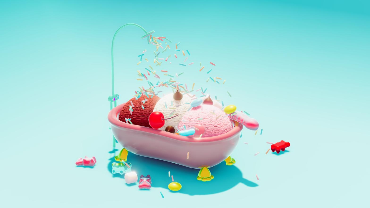 Ice cream float...get it? Because it's ice cream in a bathtub so it...nevermind. (Screenshot: Terrifying Jellyfish)