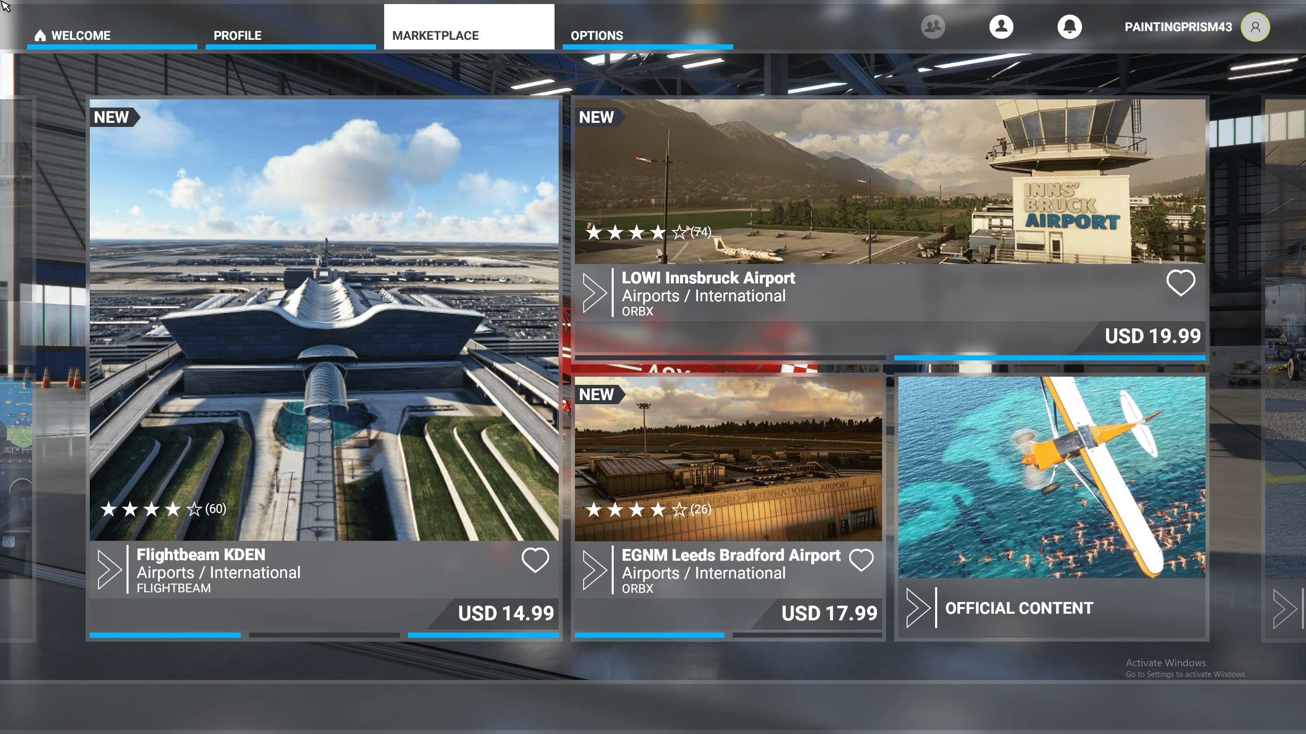 The Flight Simulator marketplace. (Screenshot: Microsoft / Kotaku)