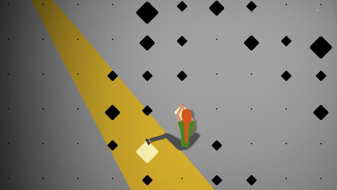 A character climbing a rock wall in mobile game Crux. (Screenshot: MindGames)
