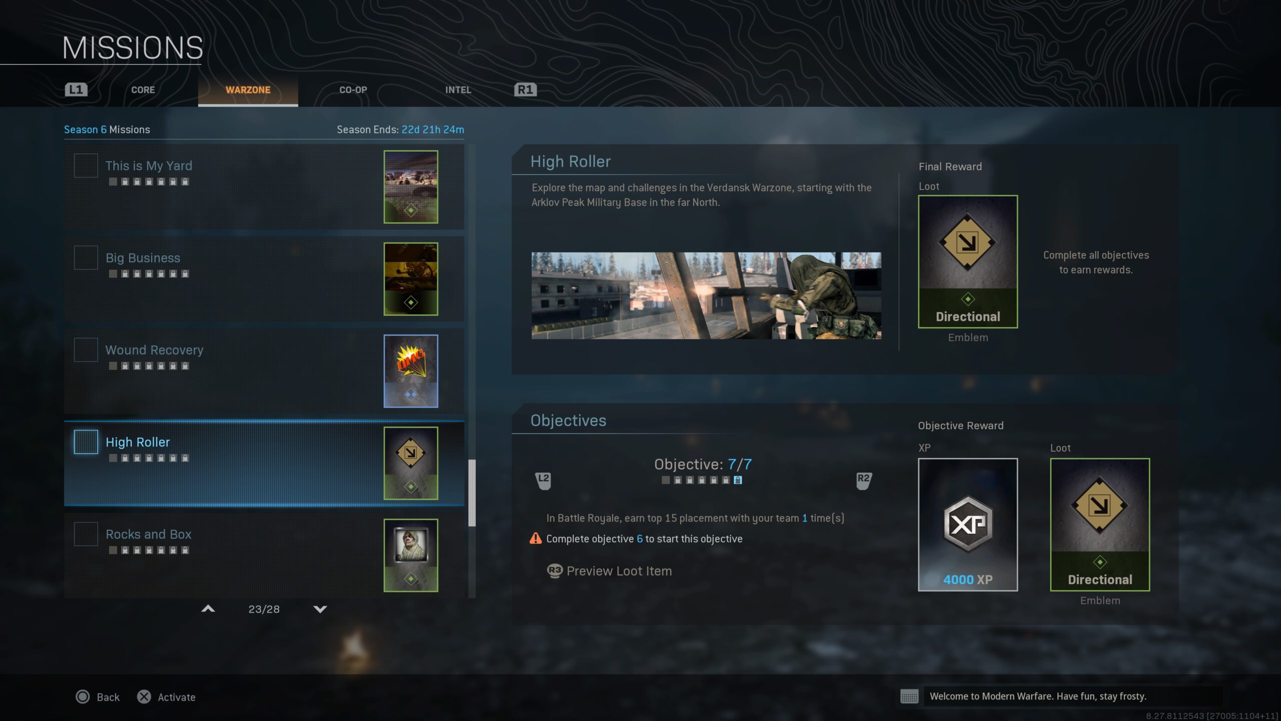 Current Warzone Missions and Rewards (Screenshot: Activision (Kotaku)