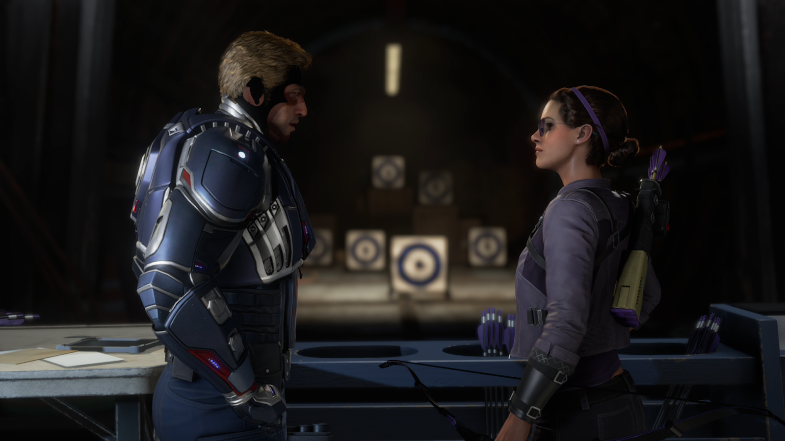 Not even Cap's glitching helmet will ruin Kate Bishop for me.  (Screenshot: Square Enix / Kotaku)