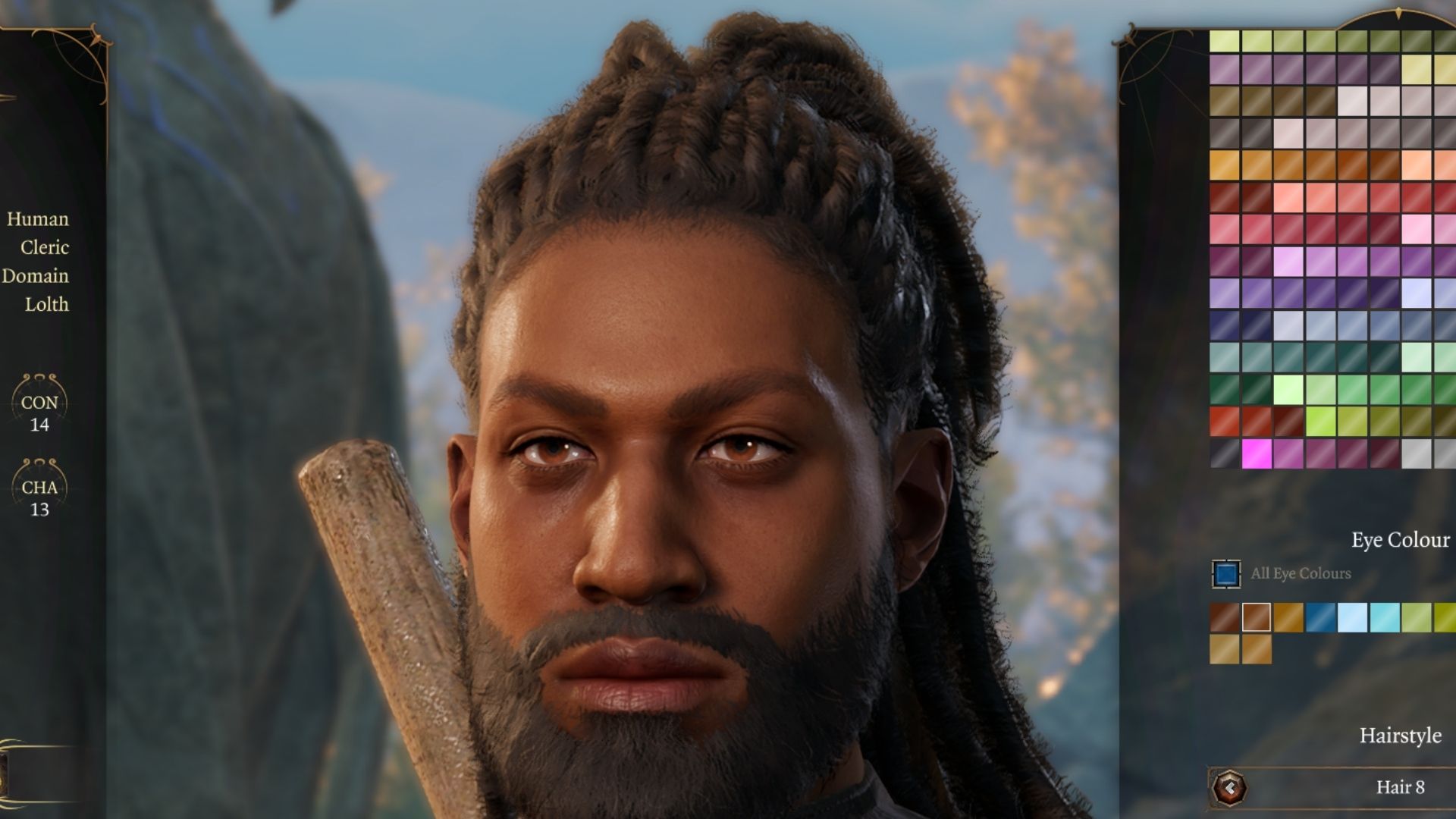 See how the hair just looks rolled together? Yeah, that's not how that works. Still the best looking dreadlocks I've seen and I'm still mad as heck it's male only in Baldur's Gate 3. (Screenshot: Larian Studios)