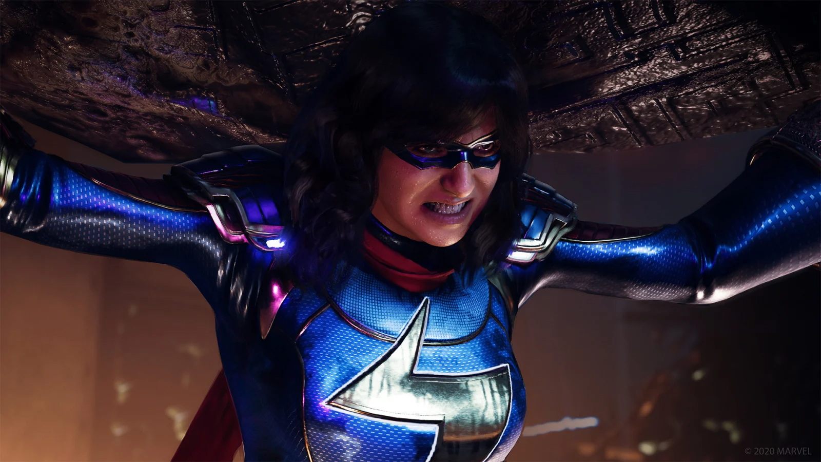 Ms. Marvel is so strong she can carry an entire triple-A game.  (Screenshot: Square Enix / Kotaku)