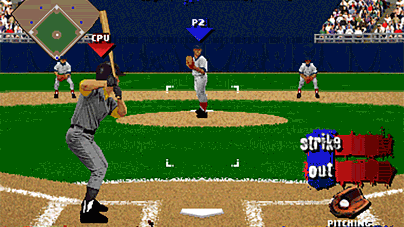 Here's Power-Up Baseball running in a forthcoming version of the MAME arcade emulator.