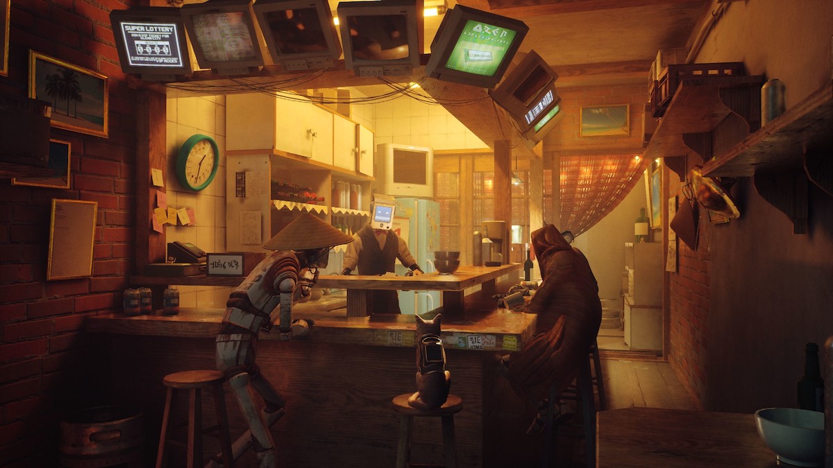A nondescript bar. A feline player character. Robots. Stray is everything I have ever wanted in a game. (Screenshot: Annapurna)