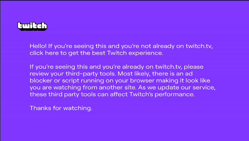 Twitch's purple screen of death (Image: Twitch)