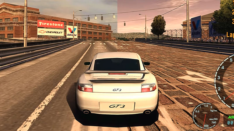 On the left, the original road texture, while on the right is a fresh one swapped in by a modder. (Screenshot: YouTube)