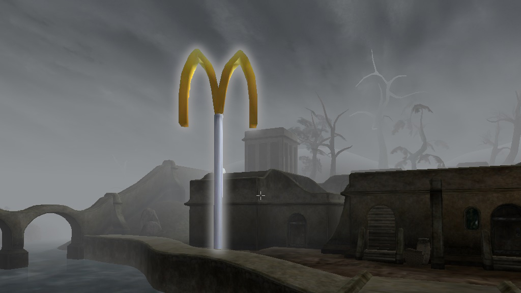 The golden arches really brighten up the drab Morrowind landscape. (Screenshot: Bethesda / IgnatiousS / Kotaku)
