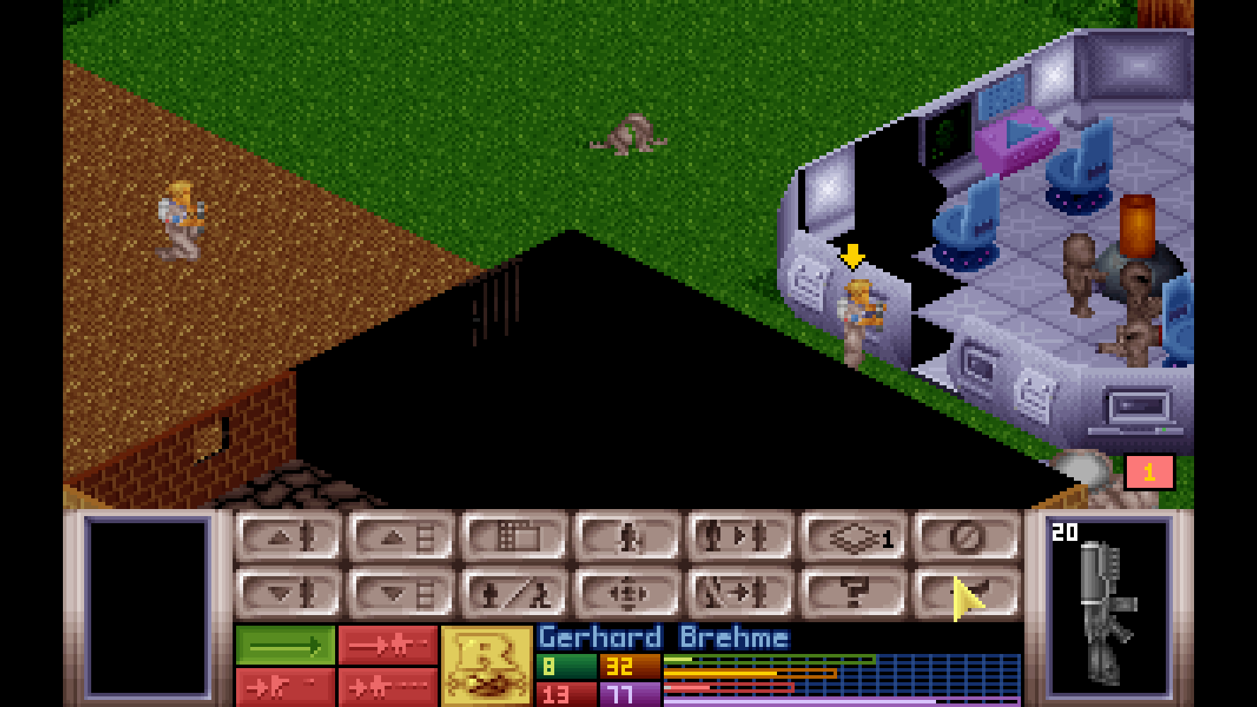 X-COM's isometric camera hid aliens until they were in a soldier's line of sight — and at that moment, the soldier's odds of survival plummeted. (Screenshot: MicroProse / MobyGames)