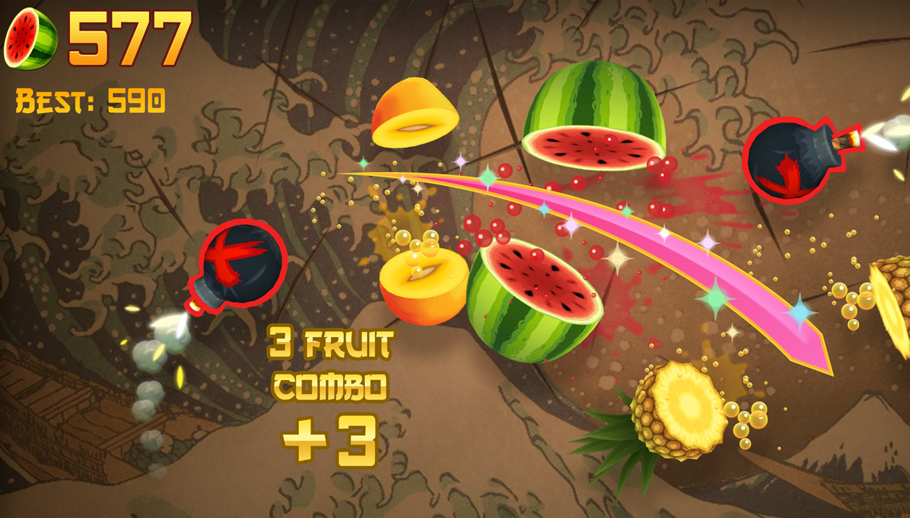It's Fruit Ninja, y'all.  (Screenshot: Halfbrick)