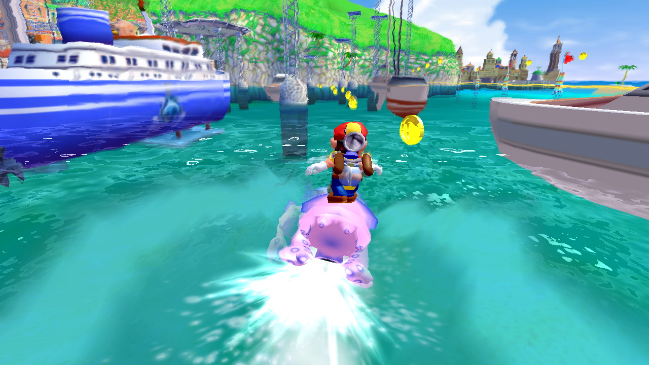 Blooper surfing still isn't the easiest thing in Super Mario Sunshine, but this trick can help you seal the deal. (Screenshot: Nintendo)