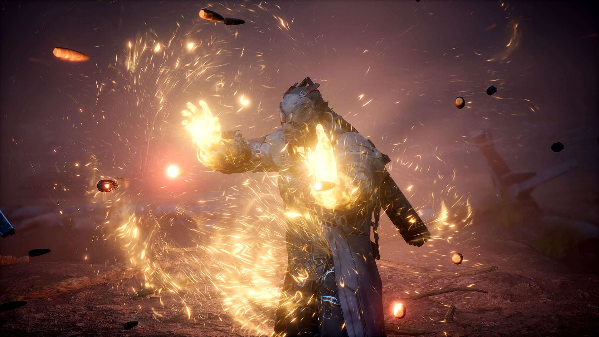 The Devastator can summon a bullet-reflecting shield. (Screenshot: People Can Fly / Square Enix)
