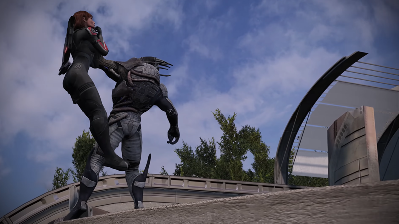 Saren and Shepard go one-on-one in the crucible of Mass Effect's Virmire assault. (Screenshot: Bioware/EA)