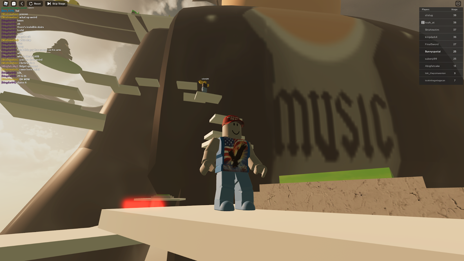 Now with floating platforms that fly apart when you approach.  (Screenshot: Roblox / Kotaku)