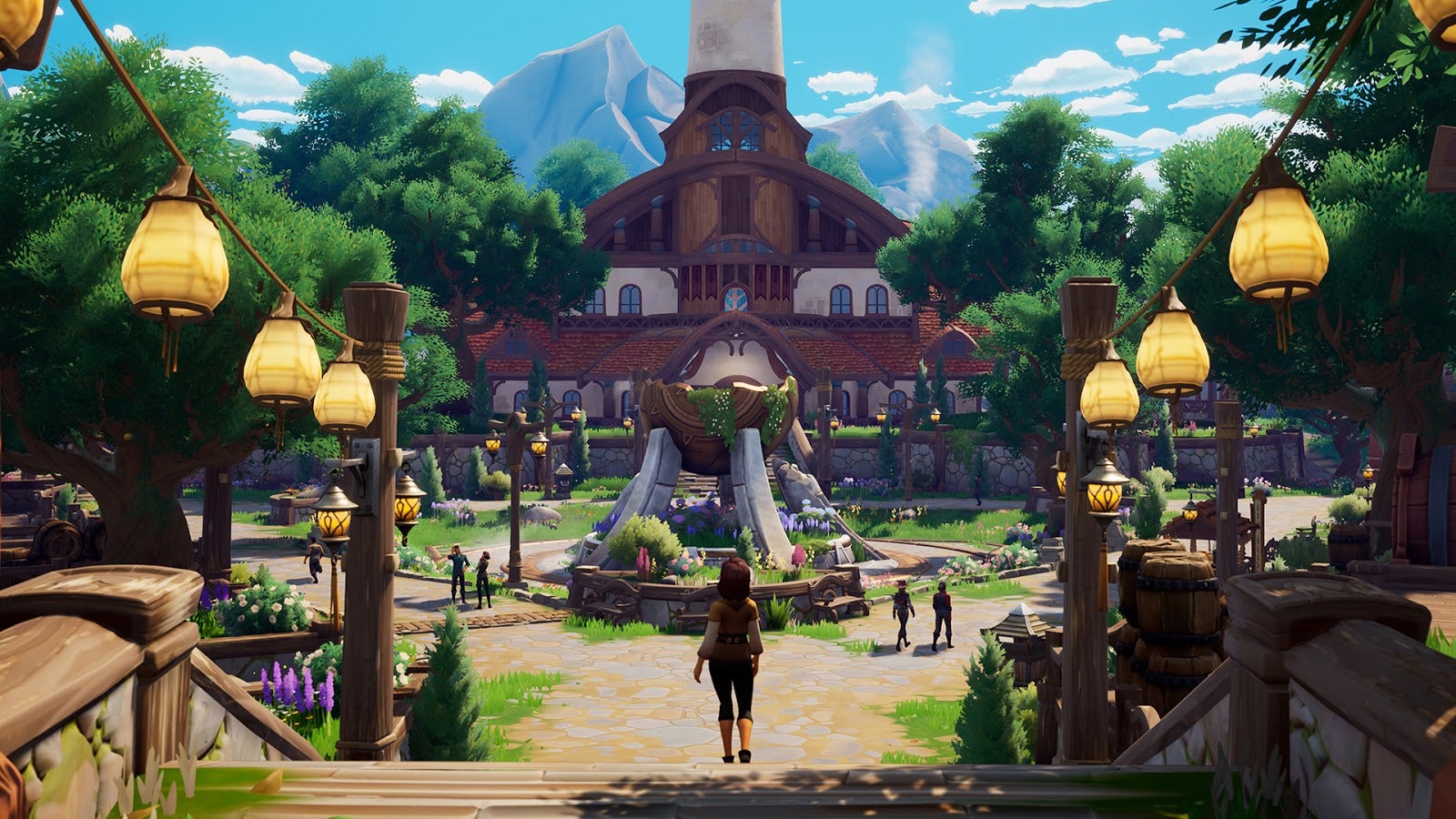 I shall sit on a bench near the fountain all day.  (Screenshot: Singularity 6)