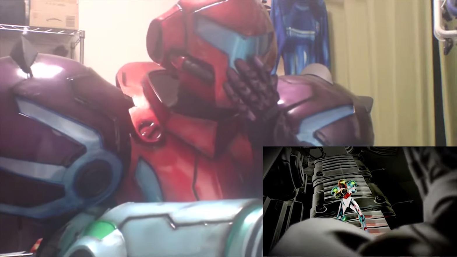 Reacting to the Metroid Dread announcement is more fun in a Power Suit (Screenshot: BONBON_COS@YouTube)