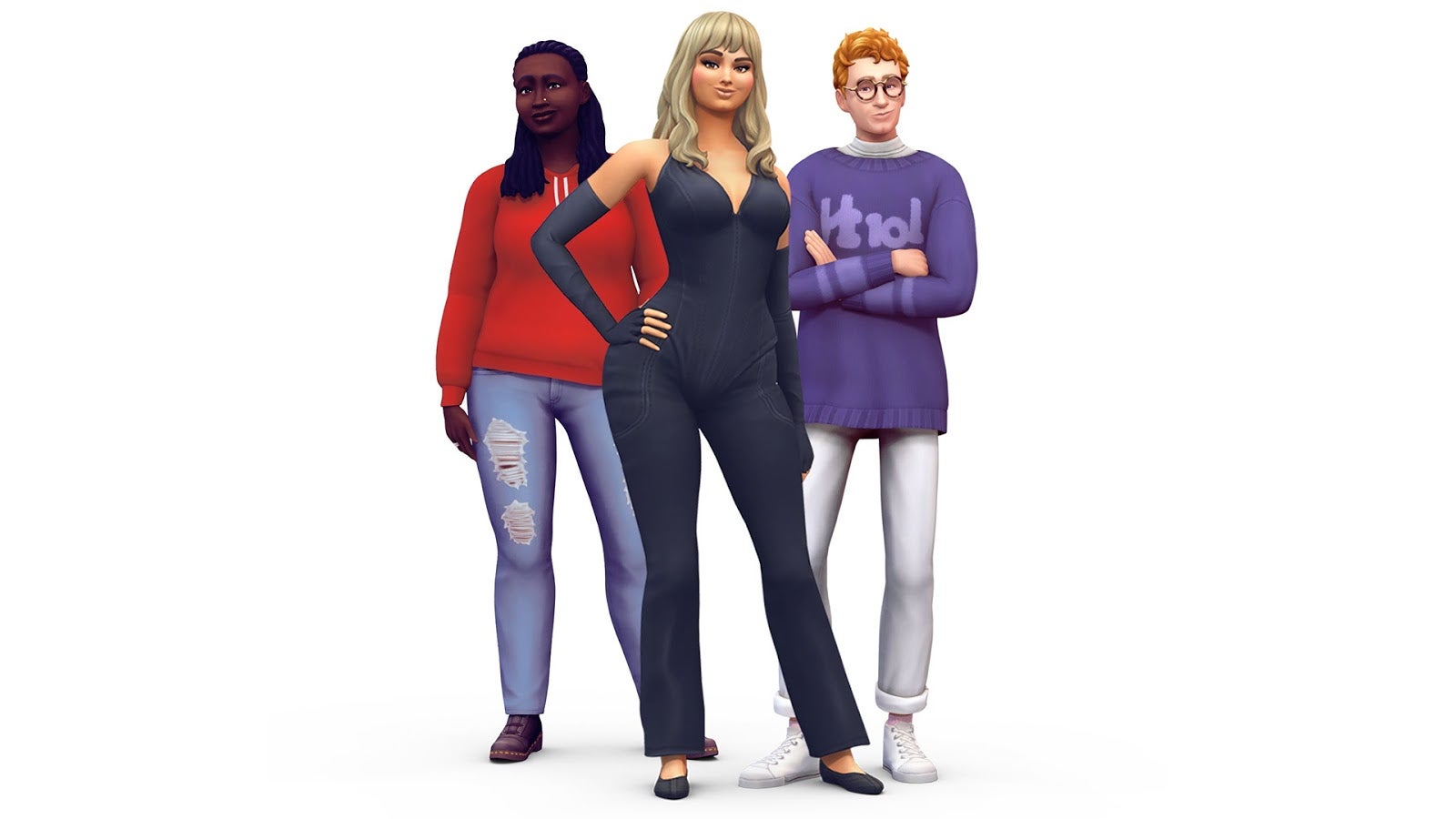From left to right: Joy Oladokun, Bebe Rexha, and Glass Animals' Dave Bayley (in Sim form, of course). (Image: EA)