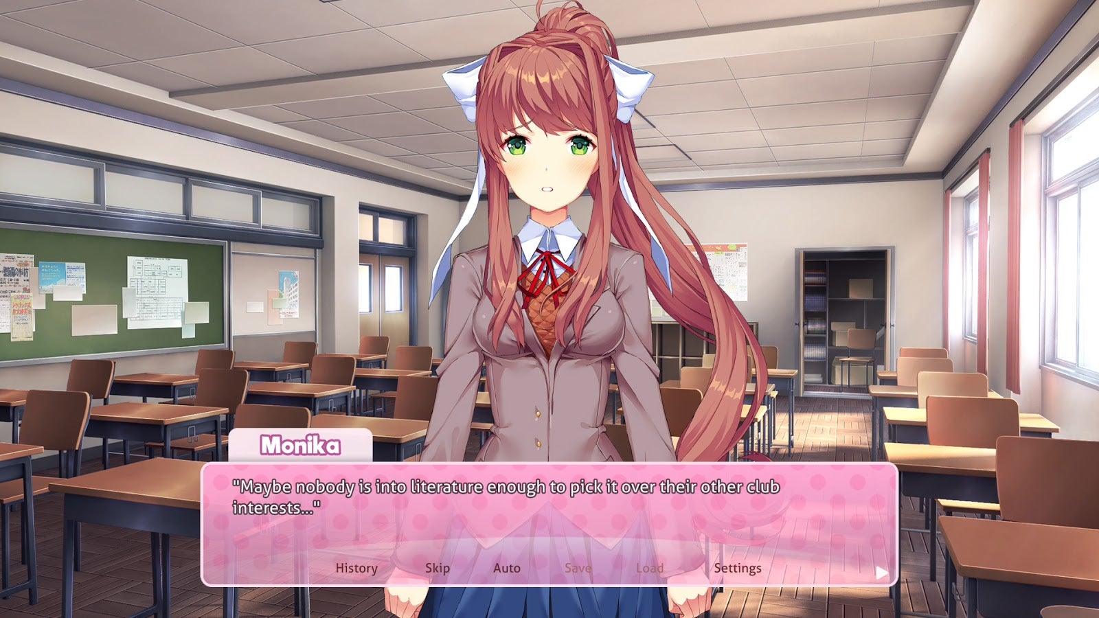 Awww, poor Monika can't get anyone to join her club.  (Screenshot: Team Salvato / Kotaku)
