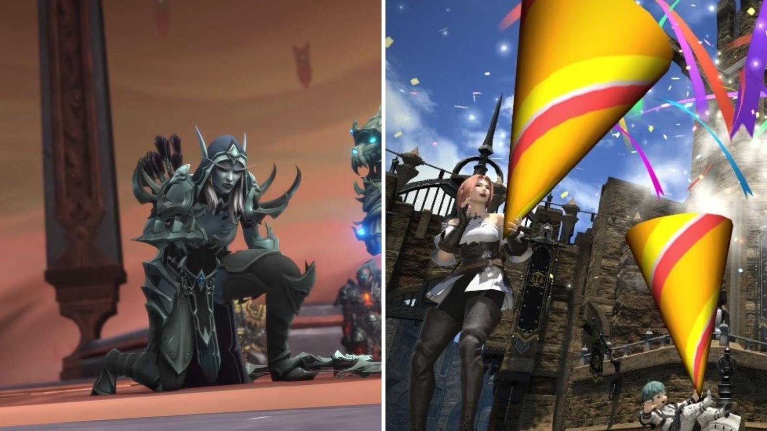 The virgin World of Warcraft vs the chad Final Fantasy XIV. (Screenshot: Blizzard / Square Enix / Kotaku)