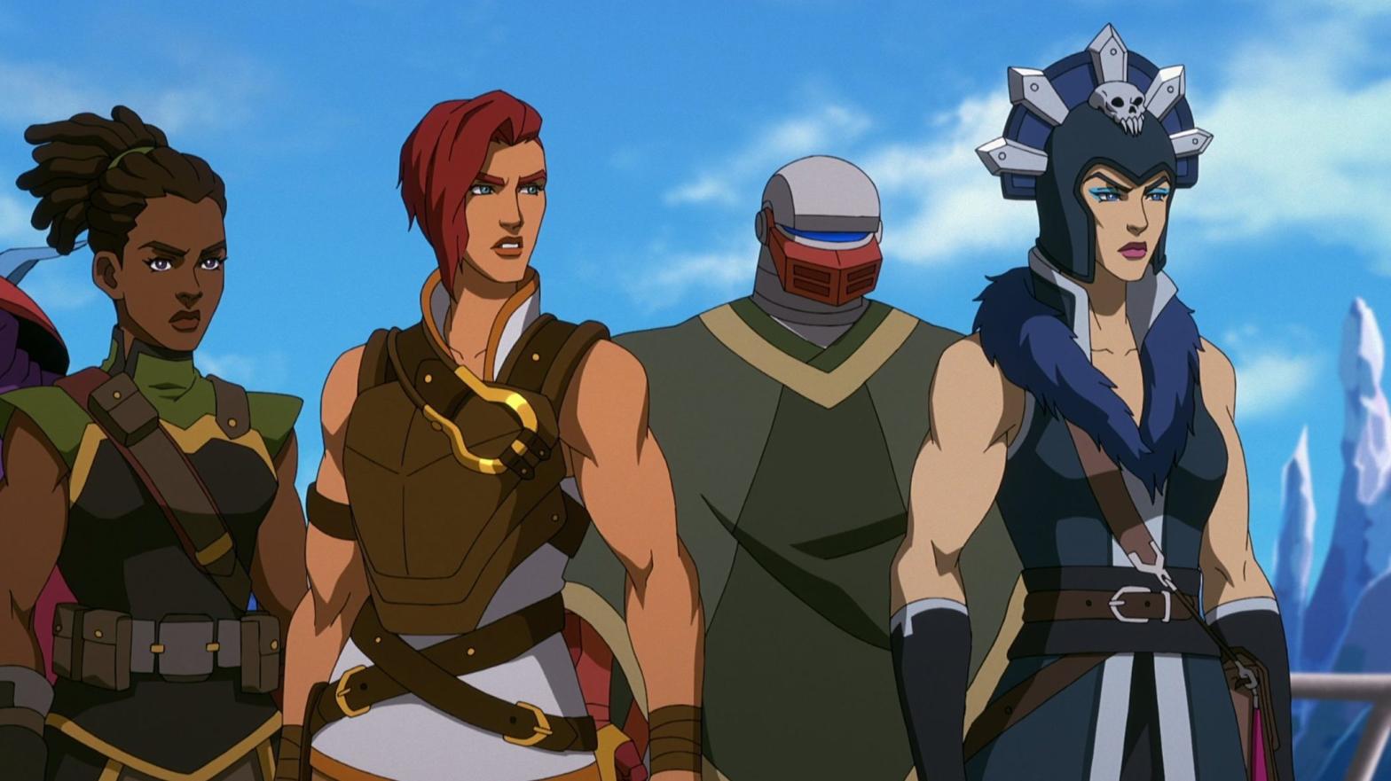 From left to right: Orko, Andra, Teela, Roboto, and Evil-Lyn. (Image: Netflix)