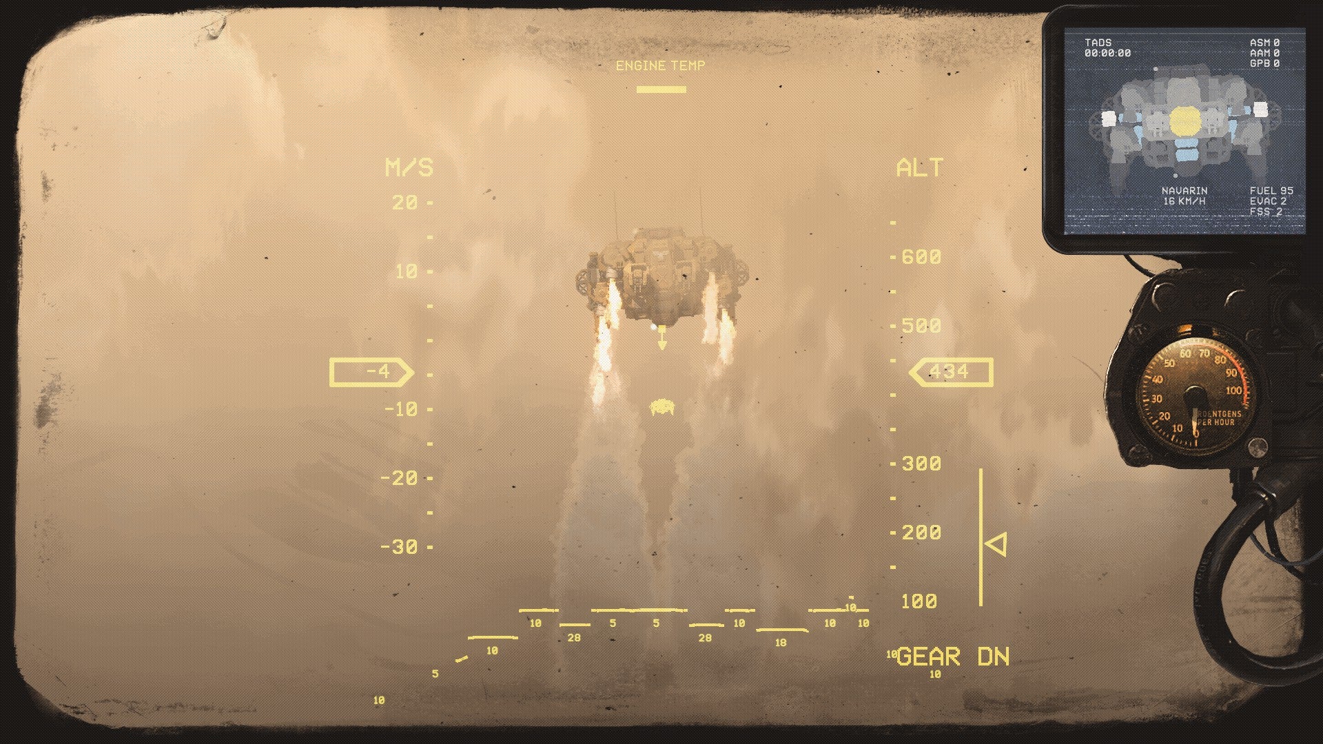 This is how you have to land, manually dropping each ship and having to manage its speed, pitch and bearing so you can safely touch down without causing any further damage. (Screenshot: Kotaku)