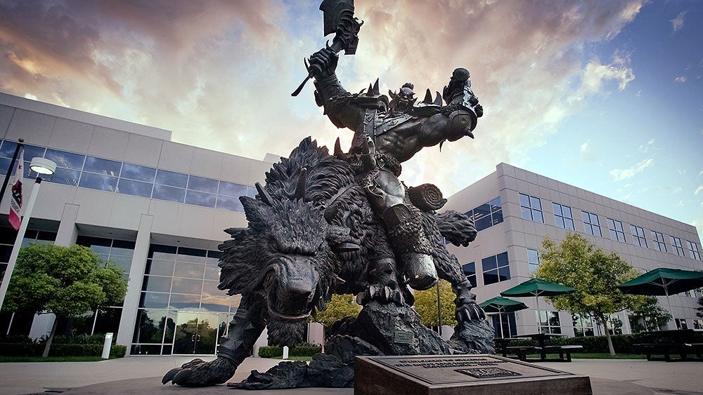 The iconic Blizzard orc statue issues a rallying cry.  (Photo: Blizzard)
