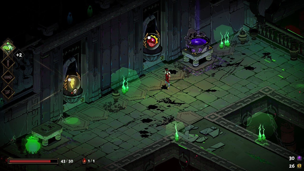 On the left, you'll get a boon from Zeus. Go right, and you'll be able to increase the level of one of your boons. (Screenshot: Supergiant Games / Kotaku)