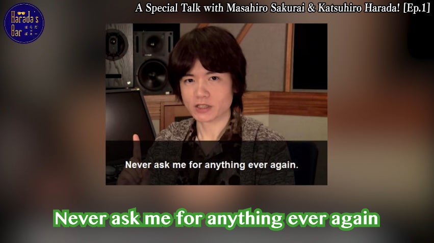 Never meme me ever again.  (Screenshot: Harada’s Bar/YouTube)