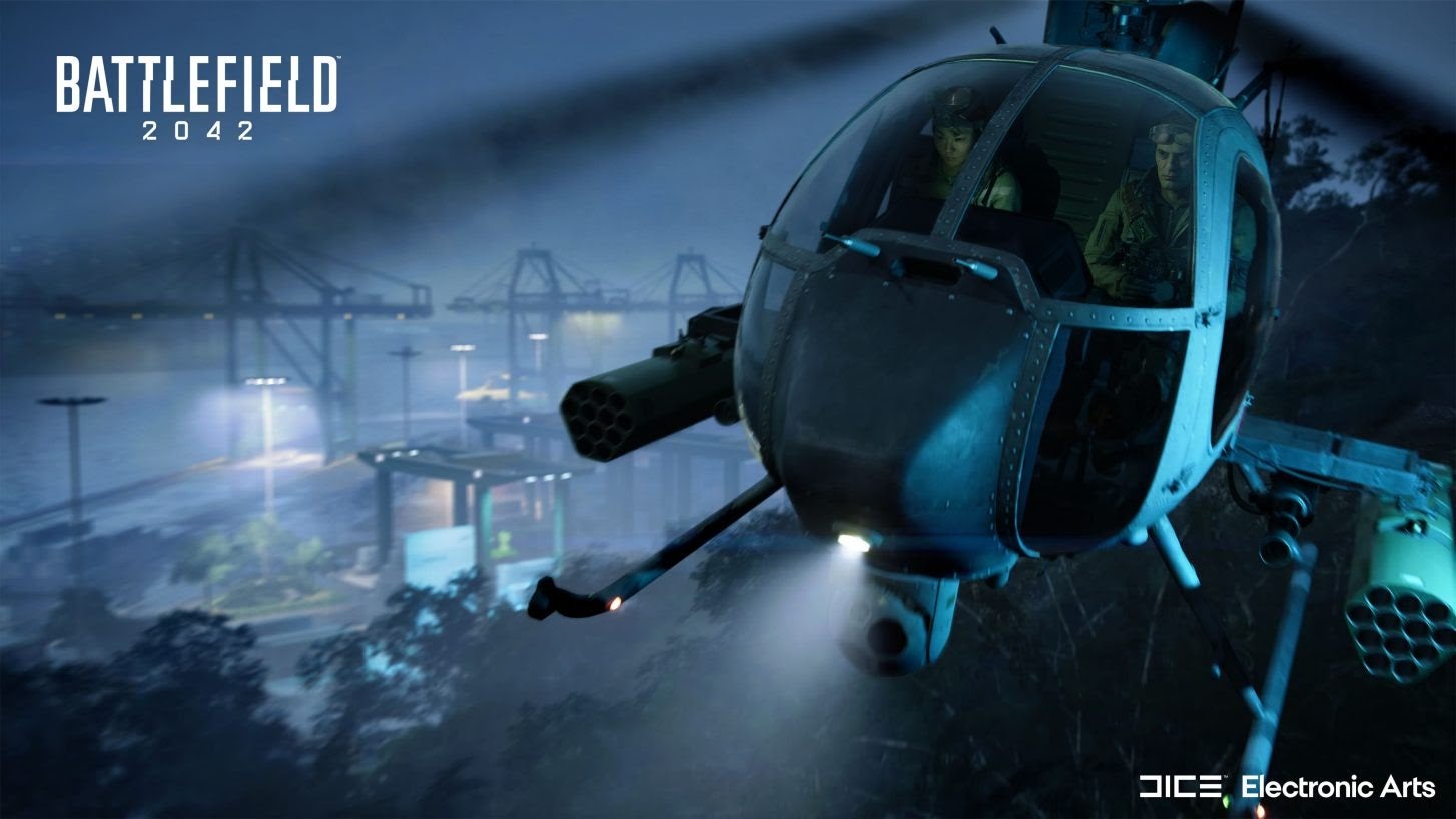 A helicopter ready to deliver fresh cheats to all the bad little gamers.  (Screenshot: EA)