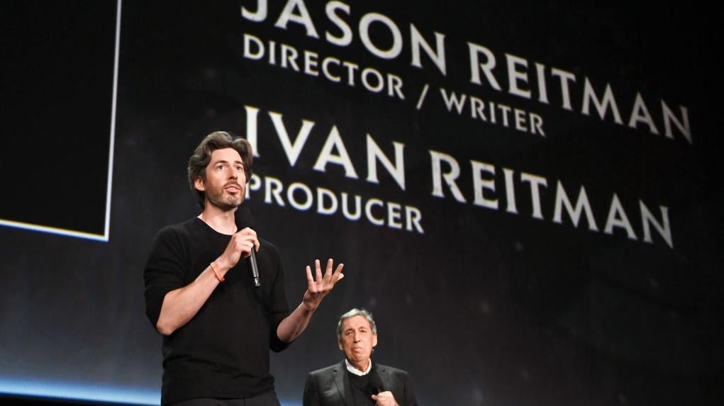 Jason Reitman and Ivan Reitman speak onstage during CinemaCon 2021 in Las Vegas, Nevada. (Photo: David Becker, Getty Images)