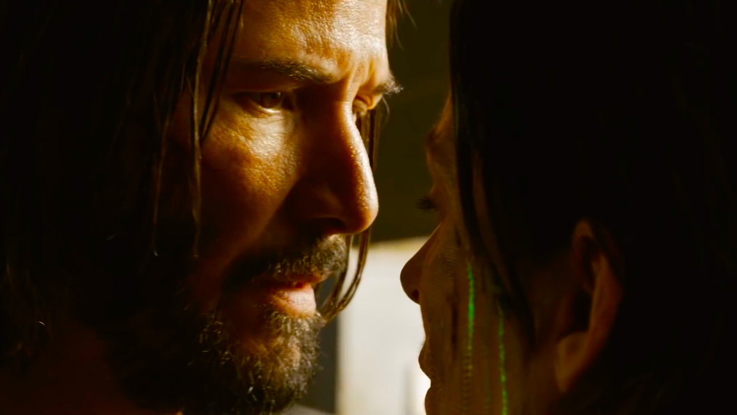 Neo (Keanu Reeves) and Trinity (Carrie-Anne Moss). (Screenshot: Warner Bros.)