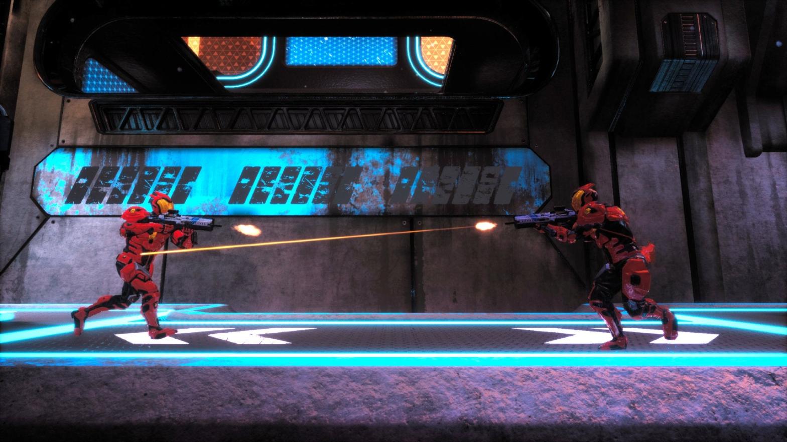 Wait, both Splitgate players are red and shooting at each other? (Image: 1047 Games)