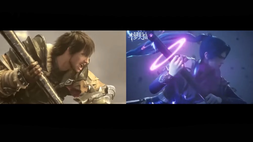 Many scenes in the Doula Continent: Soul Master Duel trailer seem similar to sequences in Final Fantasy 14: Shadowbringers. (Screenshot: UWU UwU | YouTube)
