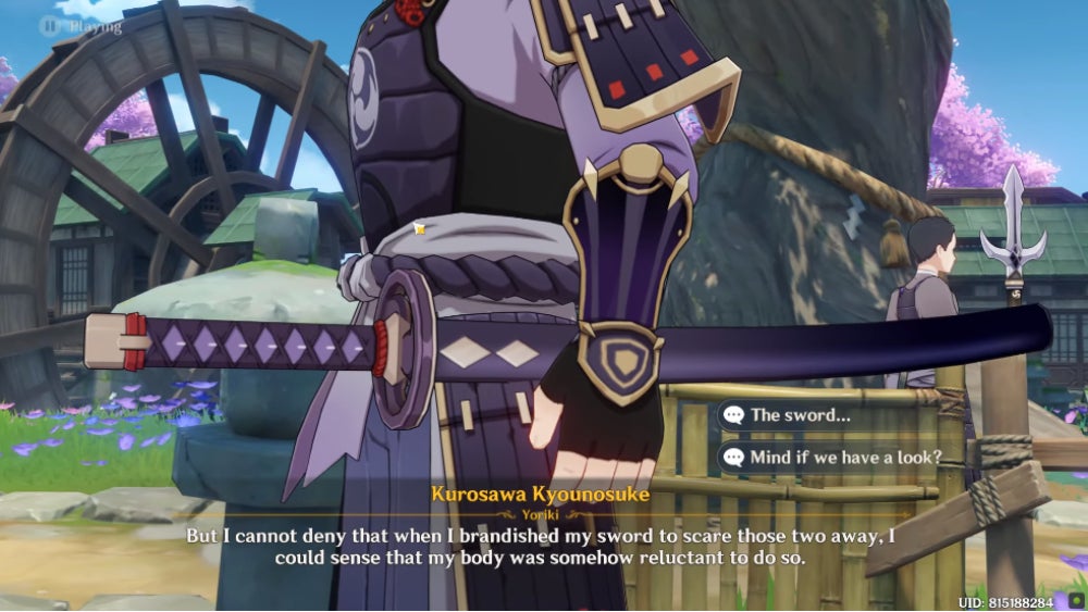 The way this sword is worn did not change after the update.  (Screenshot: ZaFrostPet/YouTube/miHoYo)