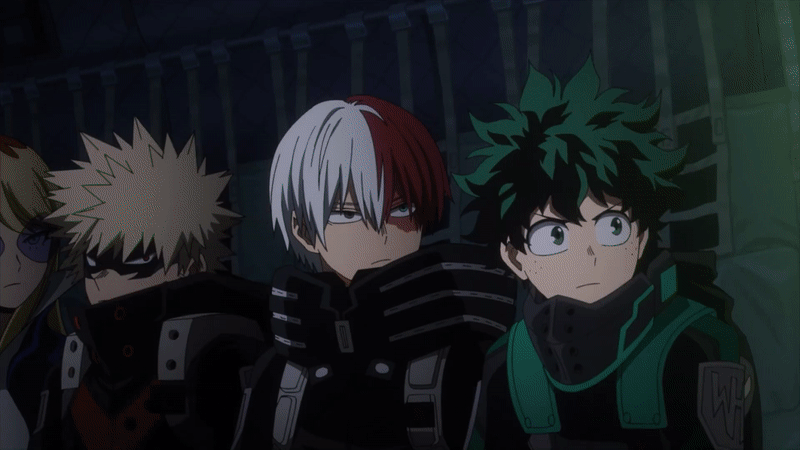 The bois are dripped out for My Hero Academia's third movie.  (Gif: Toho / Funimation / Kotaku)