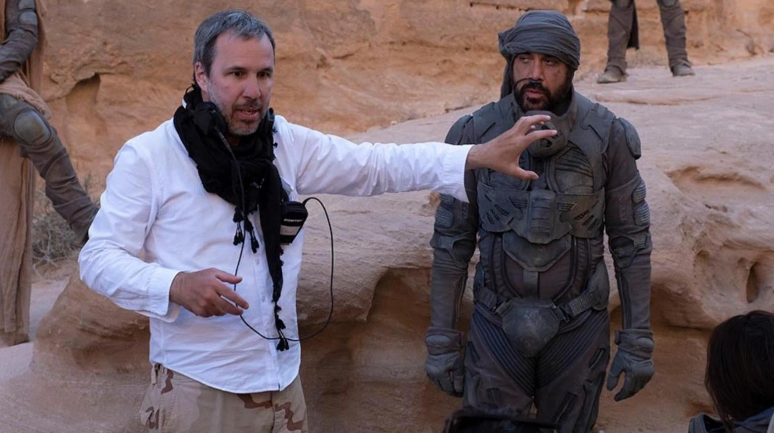 Director Denis Villeneuve and actor Javier Bardem, whose character will play a big part in Dune Part 2. (Image: Warner Bros.)