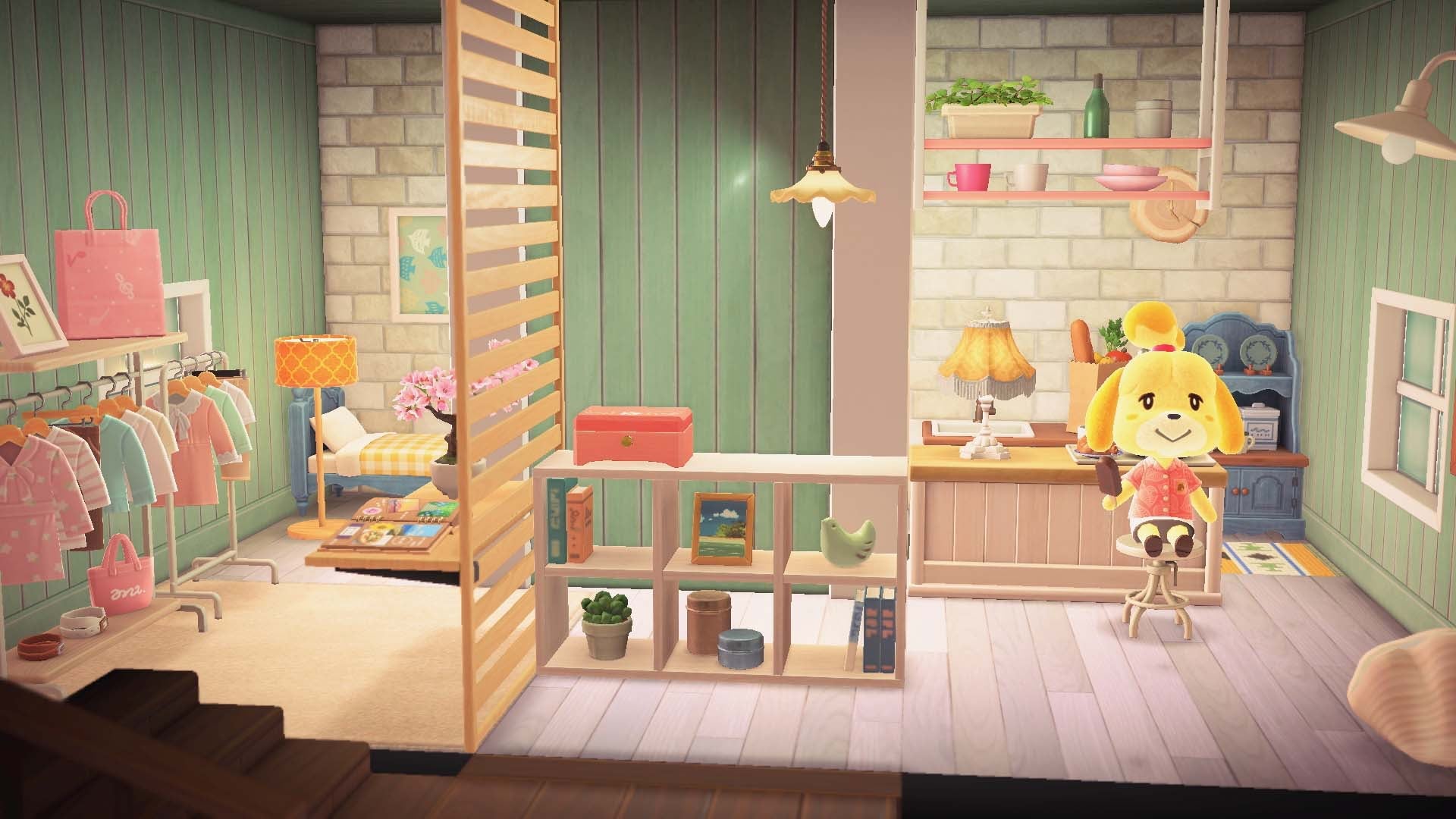Peep those partition walls. Isabelle knows what's up. (Screenshot: Nintendo)