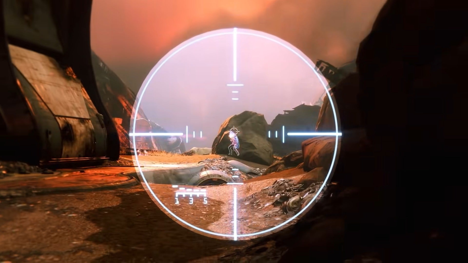 The battle rifle corollary even has a near-identical crosshair to Halo's battle rifle. (Screenshot: Microsoft / 343 Industries / Kotaku)