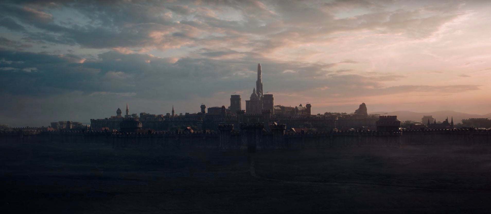 Ah, of course, this iconic skyline that everybody already knows is...Cintra? I think?  (Screenshot: The Witcher)