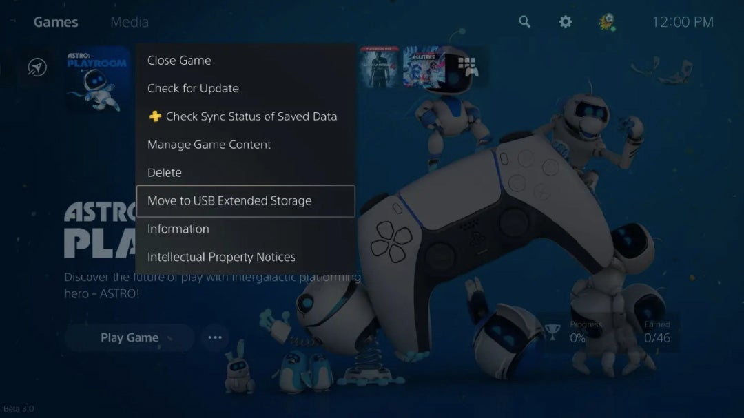 If you need to quickly move stuff from your PS5 to an external device, you can do so from the main dashboard. (Screenshot: Sony)