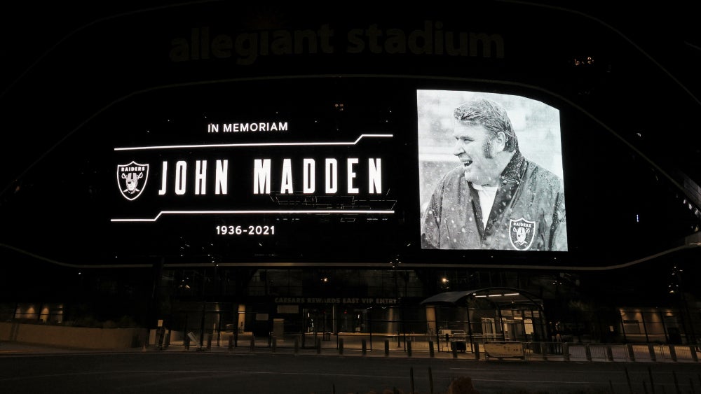 A tribute to Madden was shown on Las Vegas Raiders home Allegiant Stadium.  (Photo: Ethan Miller / Staff, Getty Images)