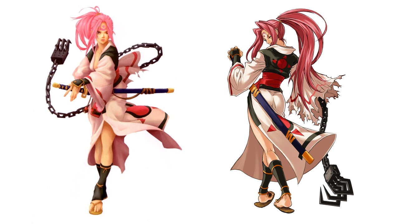 Guilty Gear XX Accent Core's artwork doesn't even show Baiken's front. (Image: Arc System Works)