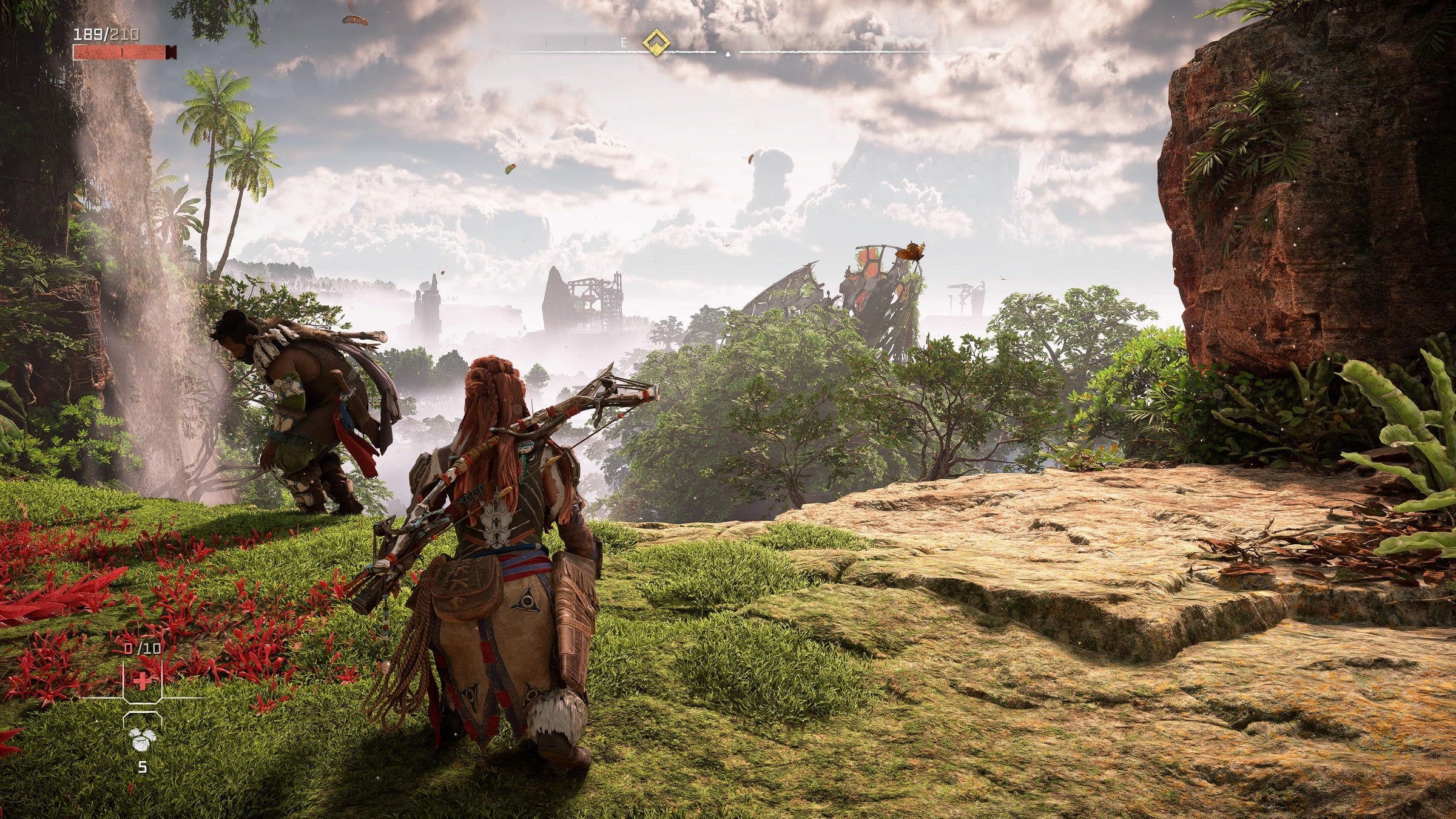 You can make out more detail in the ruins off in the distance on PS5 in graphics mode, but the differences are pretty subtle.  (Screenshot: Guerrilla Games / Sony / Kotaku)