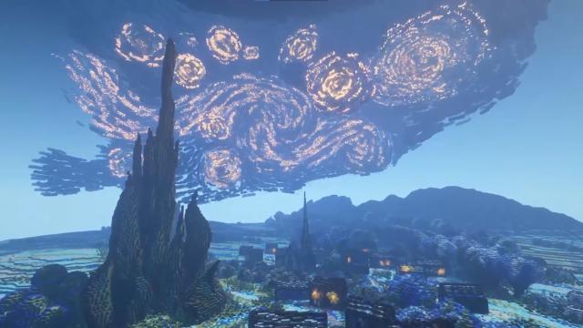 Please Enjoy This Insane Recreation Of Van Gogh’s Starry Night In Minecraft
