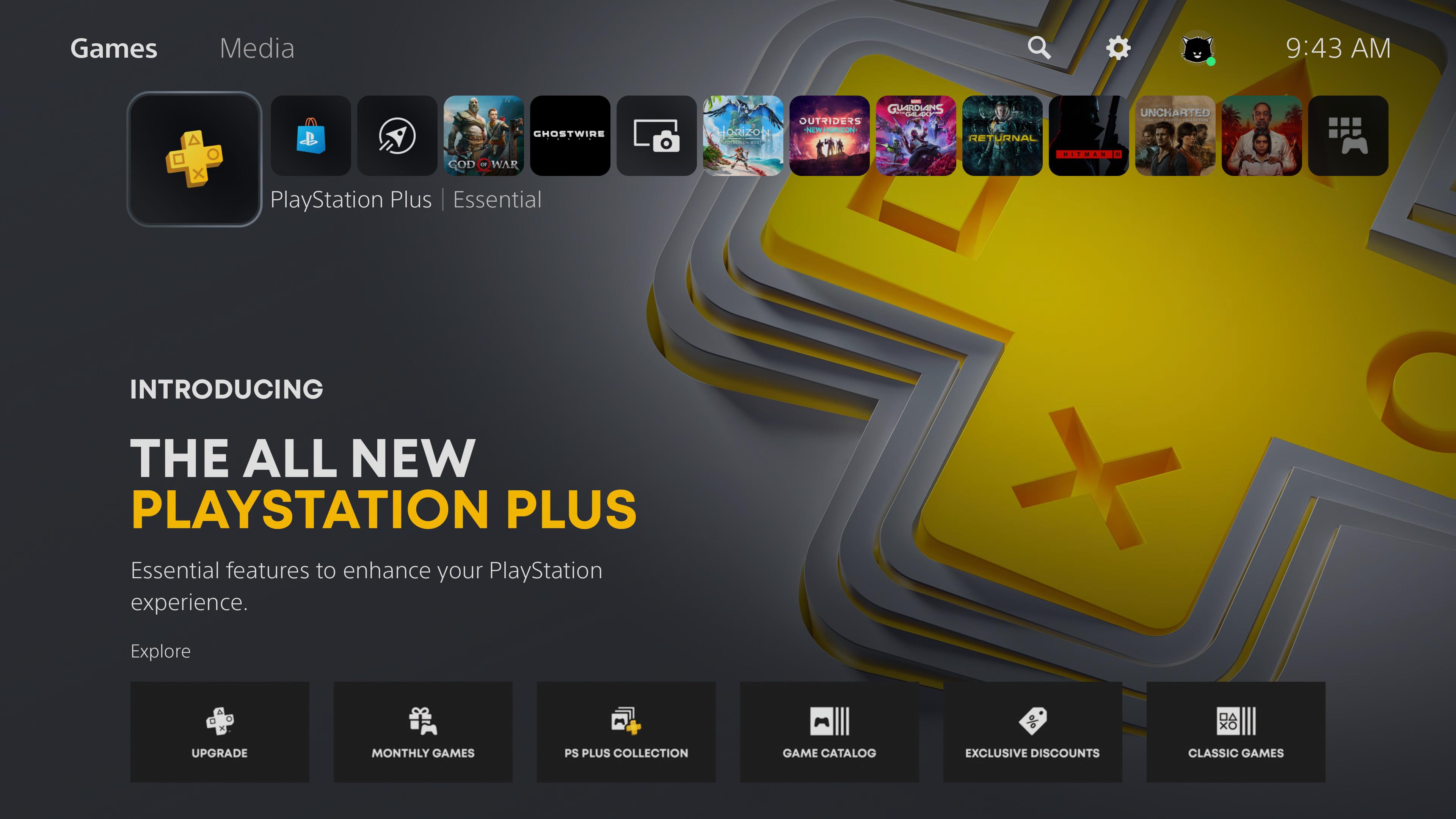 The PS5 dashboard will remind you which tier you're subscribed to. (Screenshot: Sony / Kotaku)