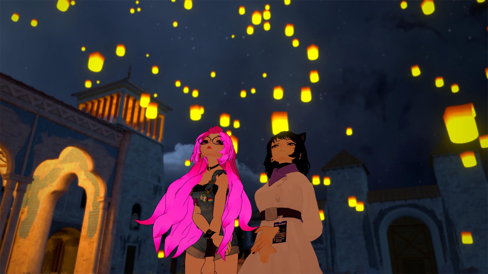 Jenny and Ray gaze up at the lanterns. (Image: HBO Max / Field of Vision)