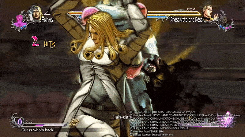 Its all fun and games until Funny Valentine fulfils his patriotic duty on your arse.  (Gif: Bandai Namco / Kotaku)