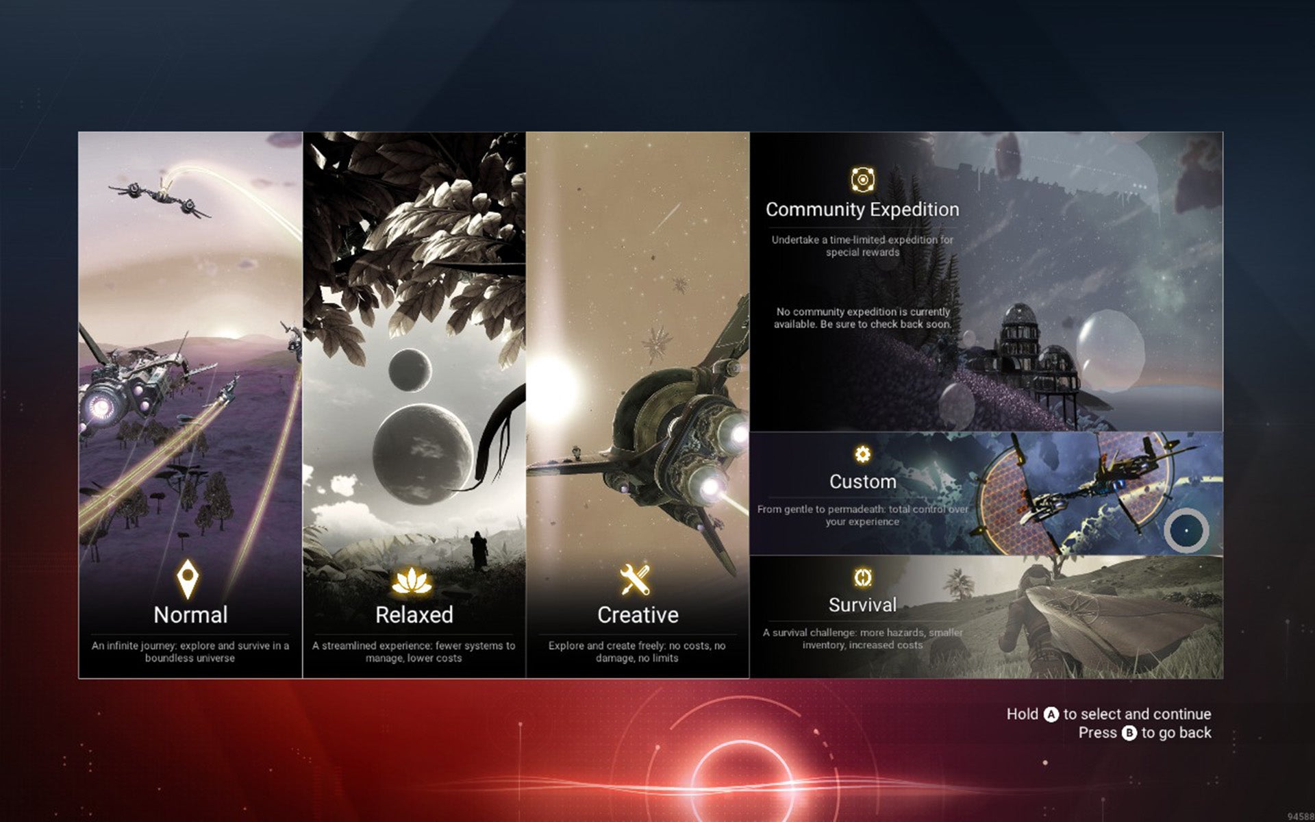 Selecting a custom game will give you the most control for a brand new save. (Screenshot: Hello Games / Kotaku)
