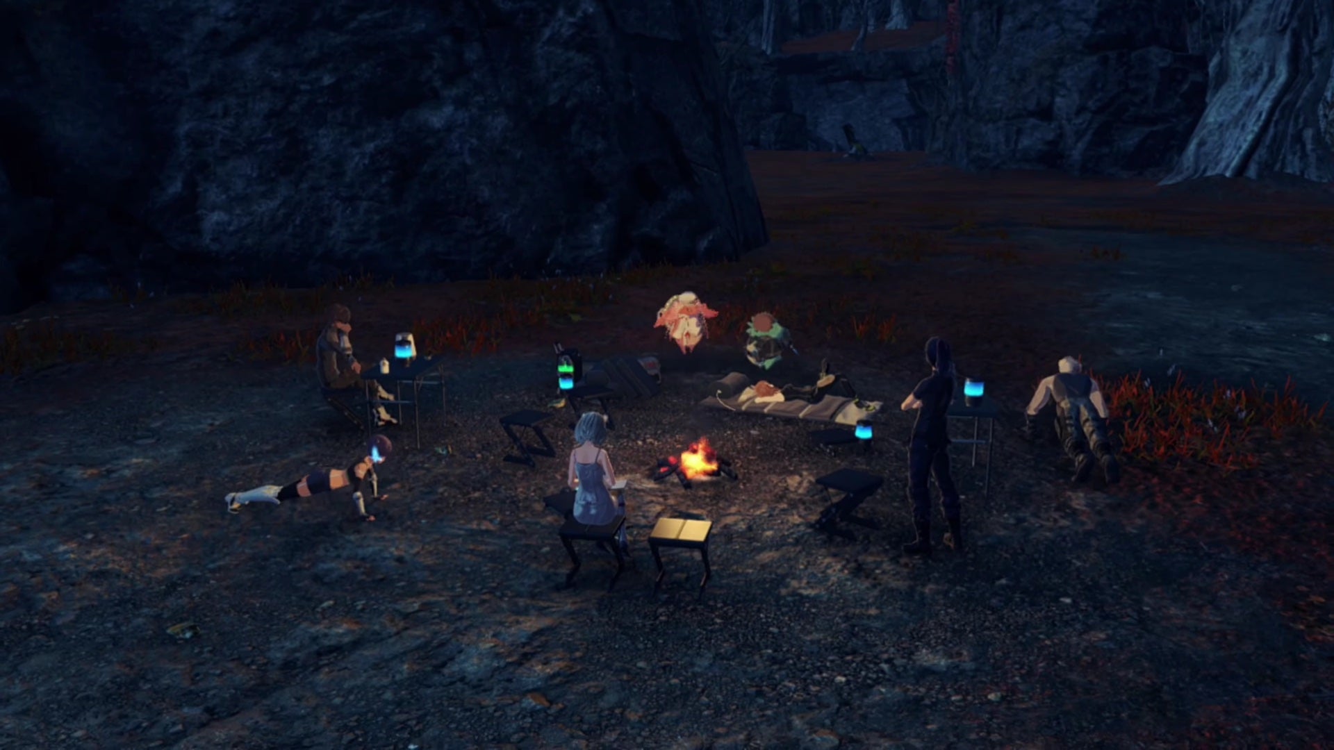The newly minted friend group makes camp for the first time. (Screenshot: Monolith Soft / Nintendo)