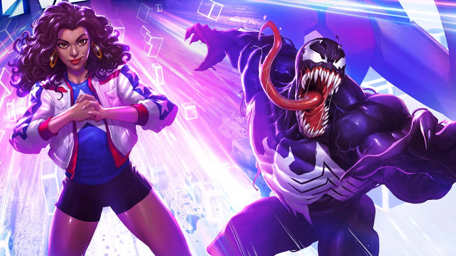 Marvel Snap characters America Chavez and Venom (Image: Marvel / Second Dinner / Kotaku)